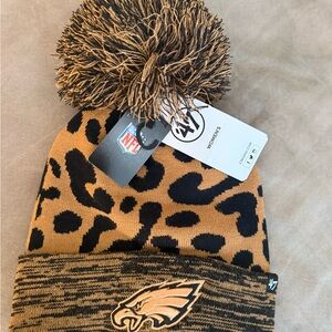 NFL (Philadelphia Eagles) Women's Black and Tan Leopard Beanie